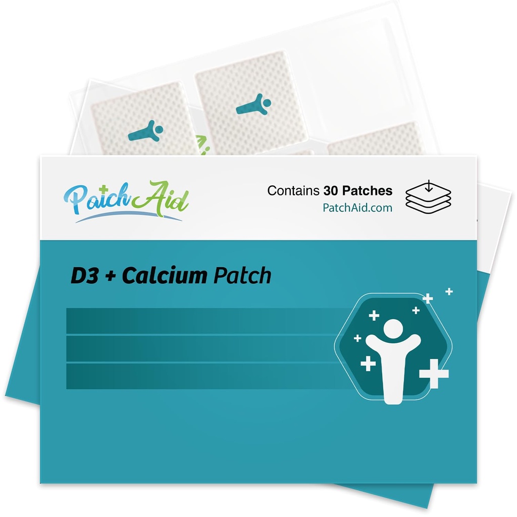 PatchAid D3/Calcium Topical Patch=" Supporte la force osseuse et le calcium=" 8 heures d'usure pour une meilleure absorption=" 30 jours d'approvisionnement
