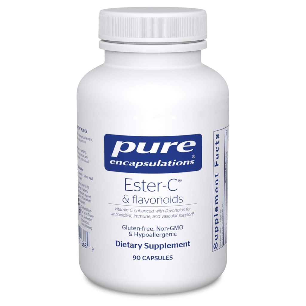 Pure Encapsulations Ester-C & Flavonoïdes - Supplément Vitamine C pour les Antioxydants - Immune & Support vasculaire* avec Calcium & Rutin - Gentle on Digestion - Vegan & Non-GMO - 90 Capsules