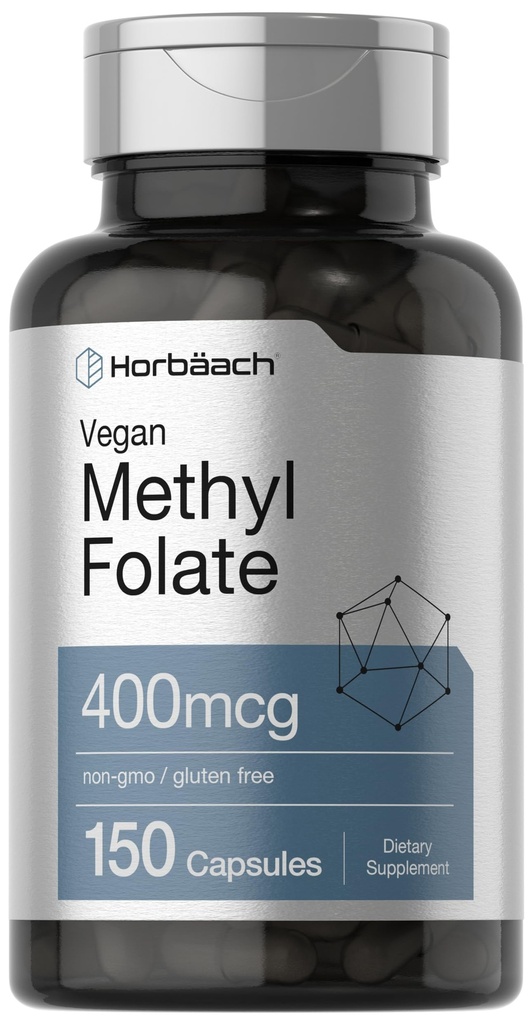 Horbäach Methyl Folate 400 mcg.150 Capsules de végétaliens.