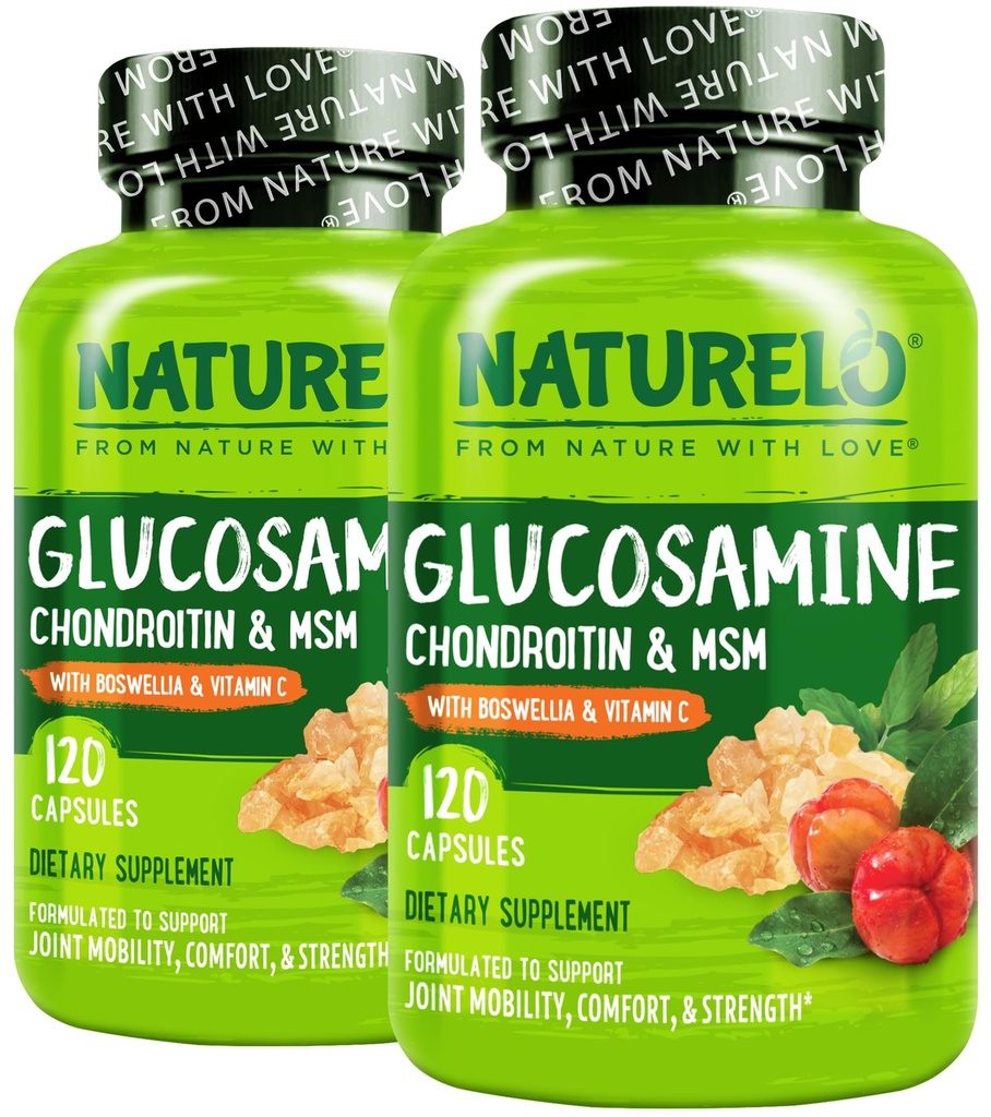 NATURELO Glucosamine Chondroitin MSM mit Boswellia und Vitamin C - Ergänzung für Joint Comfort, Mobility und Strength - 120 Kapseln (Pack von 2)