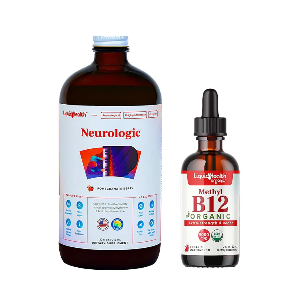 LIQUIDHEALTH Neurologique Nootropic Focus Supplement & Organic Methyl B12 5000mcg Vitamine Drops with Tart Cherry Juice for Imune Support, Améliored Memory & Concentration, Natural Energy, Global Health