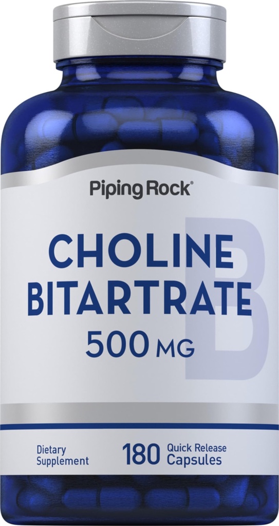 Piping Rock Choline Bitartrate 500mg | 180 Kapseln | Non-GMO, Gluten kostenlose Ergänzung