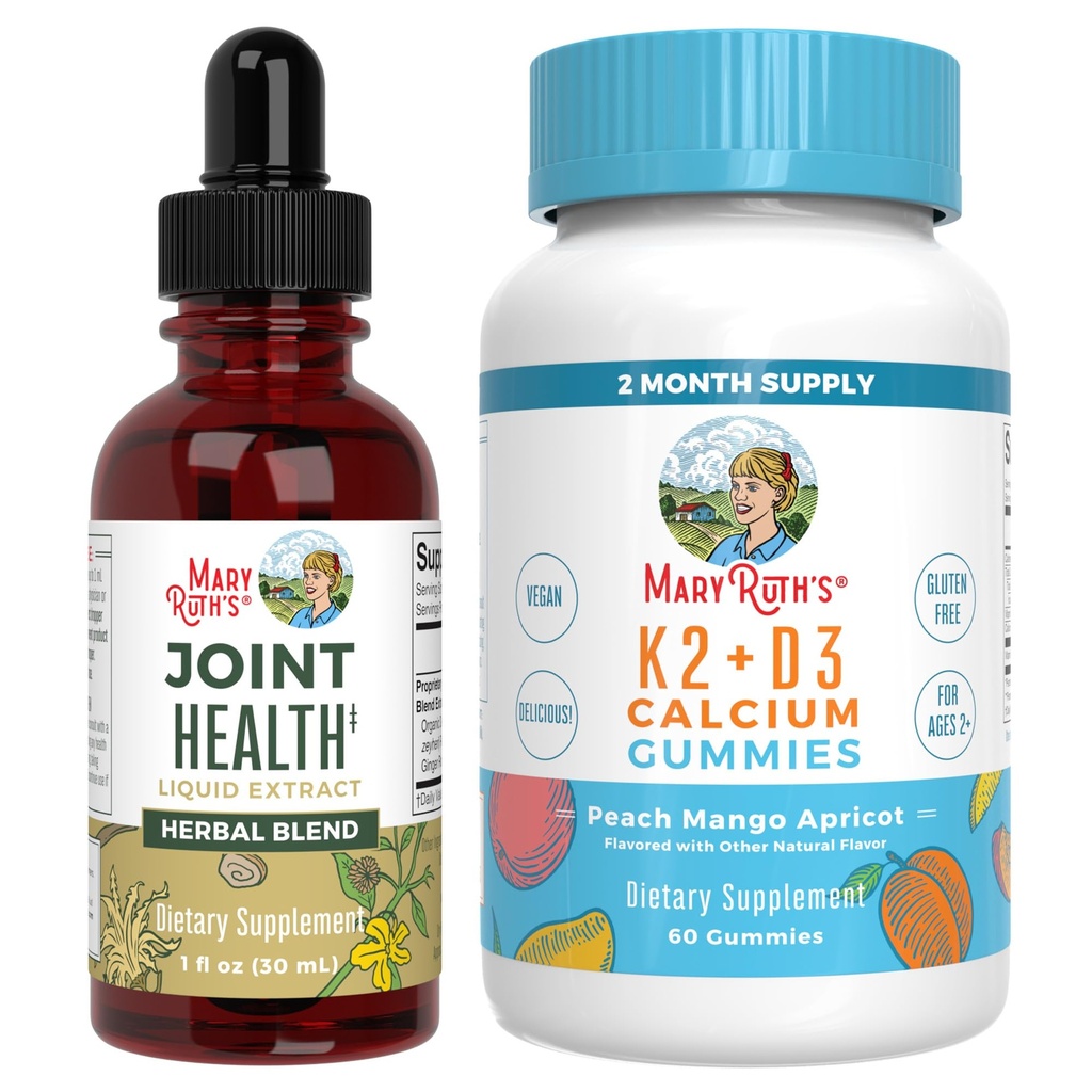 MaryRuth Organics Joint Health Liquid Drops & Vitamin K2+D3 Gummis (Peach Mango and Apricot) | Label Project Verified | Vitamins for Calcium, Joints und Bone Support | Vegan, Non-GMO, Gluten Free