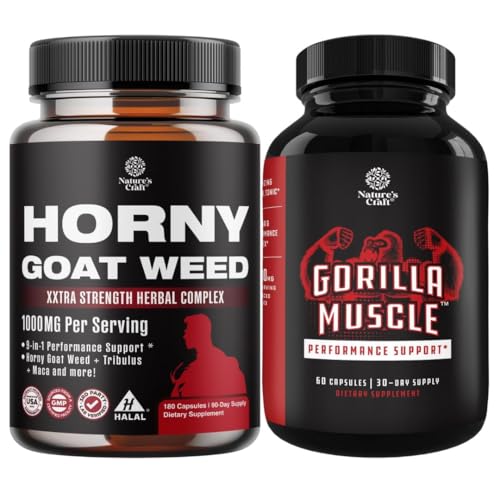 Ensemble d'herbe de chèvre Horny avec racine de Maca noir, Tongkat Ali, Saw Palmetto & Panax Ginseng Extrait pour l'endurance et l'énergie et extra force testostérone Booster - Supplément d'agrandissement musculaire pour les hommes