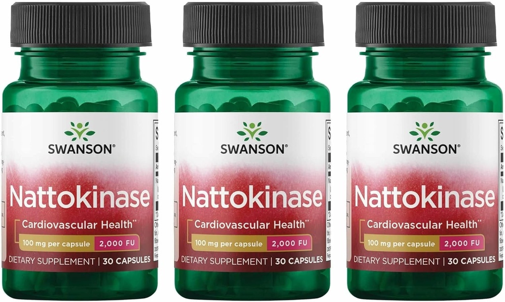 Swanson Nattokinase 2000 Unités Fibrinolytiques 100 Milligrammes 30 Capsules Enzyme (3 Pack)
