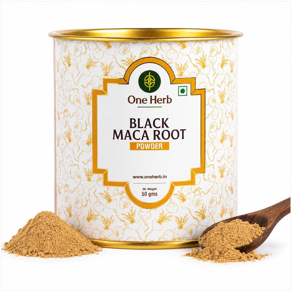 One Herb - Black Maca Root Powder 50g, Natural Herbal Supplement for Energy, Stamina, Vitality & Focus - Supports Male & Female Wellness - Peruvian Superfood