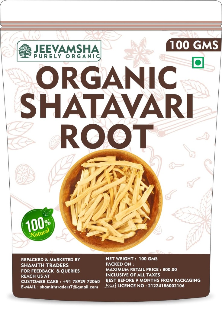 Jeevamsha Shatavari Root 100g | Organic Satavari Whole Root | Pure Natural Asparagus Racemosus | Ayurvedic Herb No Additives