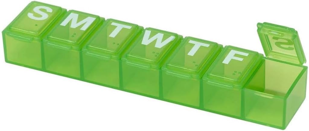 EZY DOSE Hebdomadaire (7 jours) Organisateur de pilules, boîte de vitamines et de médicaments, petits compartiments X, couleur mai Vary