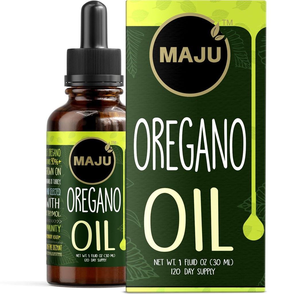 Maju Superfoods Oil Drops Oregano, Potent 90%+ Carvacrol (1 fl Oz) Huile essentielle méditerranéenne sauvage d'Oregano Liquide, Aceite de Oregano, Immune et soutien saisonnier
