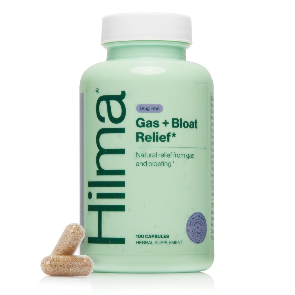 Hilma Natural Gas und Bloating Relief mit Zitronenbalsam, Fenchel & Pfefferminzblatt, Arzt Formuliert mit Bio Zutaten, 100 Vegan Kapseln