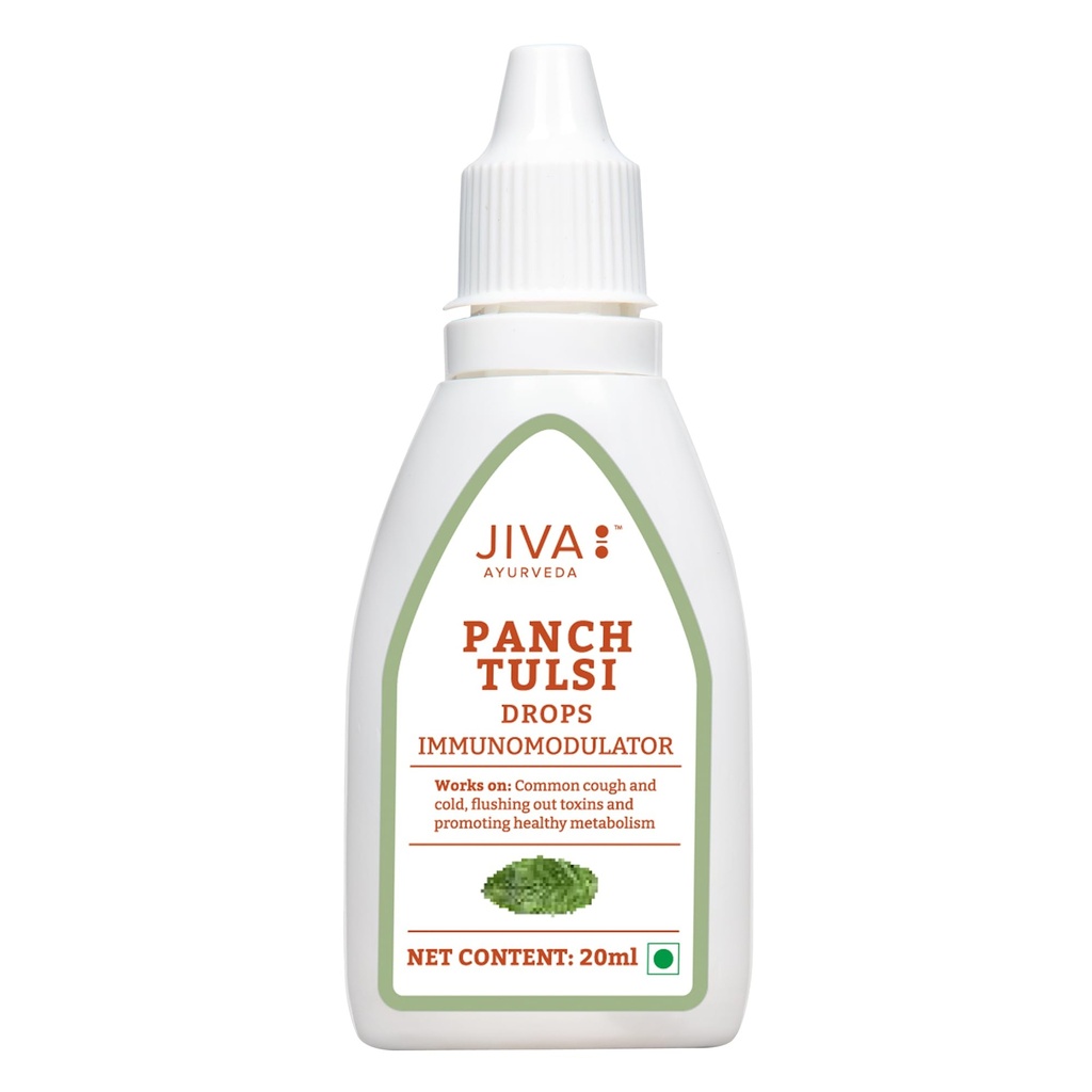 Jiva Tulsi Drops - 20 ml | 100% Ayurvedic Formulation Made Of Five Species Of Tulsi | Detox The Body, Boost 5X Immunity & Promote Healthy Metabolism | Prevents Cough, Cold & Viral Fever (Pack of 1)