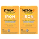 Supplément de fer Vitron-C, une fois par jour, fer à haute puissance plus vitamine C, soutien de la production de globules rouges, comprimés sans colorant, 60 Compte, 2 Pack