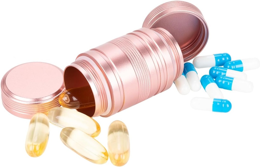 Petit contenant de pilule en métal - Pill Box imperméable pour la purse de poche, support quotidien de pilule de voyage 2 fois par jour, organisateur de médicaments portatifs pour la vitamine, huiles de poisson, suppléments Pink 1 Pack