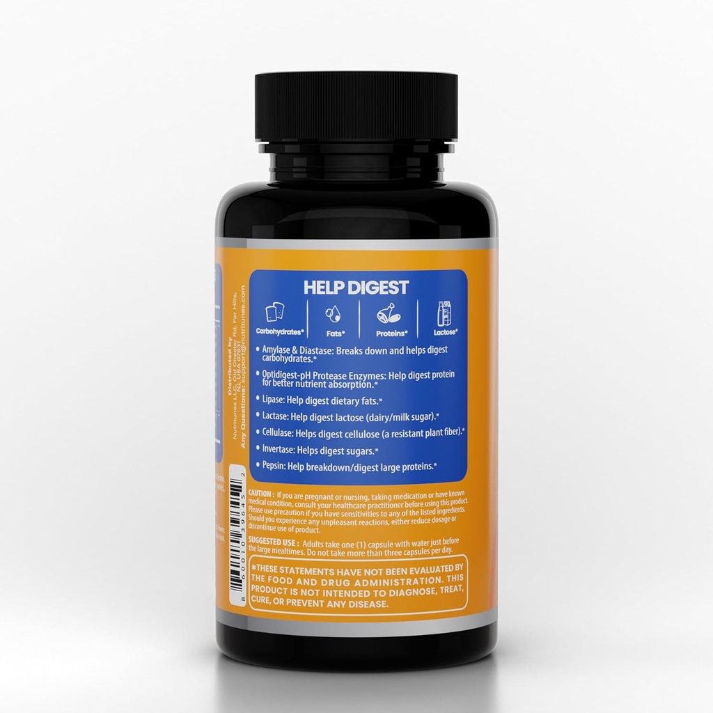 Supplément d'enzymes digestives multienzymes tout-en-un – brise facilement les glucides, les graisses, les protéines et les produits laitiers – soutient la digestion saine, le soulagement de la bloatation et le confort de la gueule – végétalien, approvisionnement de 60 jours