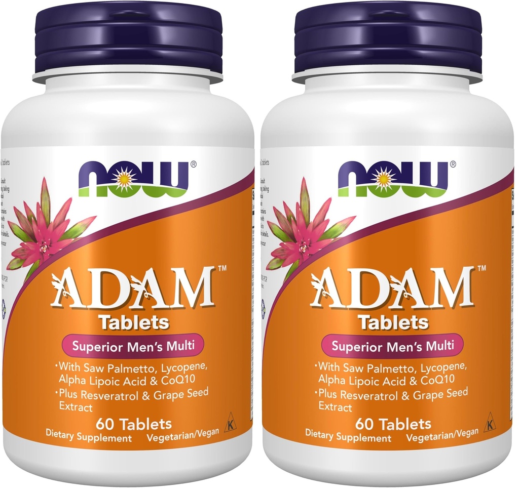 Suppléments, Multivitamine homme ADAMTM avec Palmetto Saw, Lycopène, acide alpha lipoïque et CoQ10, plus Resvératrol naturel et extrait de graines de raisin, 60 comprimés (paquet de 2)