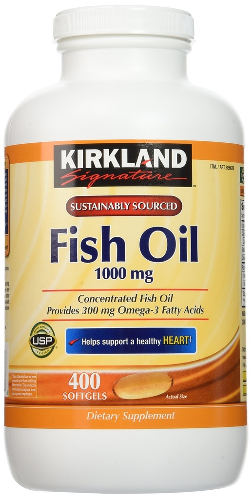 Kirkland Signature Natural Fish Oil Konzentrat mit Omega-3 Fettsäuren - 400 Softgels (Pack von 2)