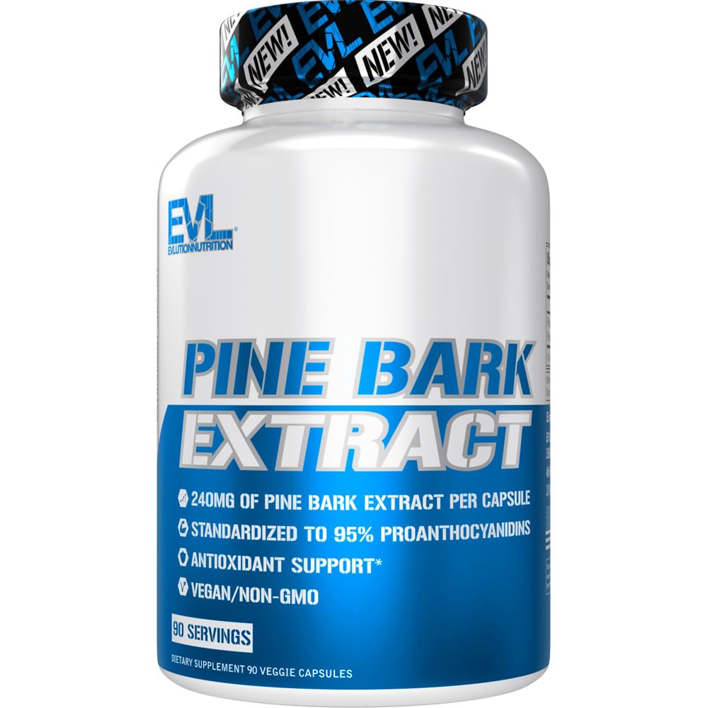 Evlution Nutrition Extrait d'écorce de pin - Support antioxydant - 240 mg Extrait d'écorce de pin par gélule - 95% Proanthocyanidines - Vegan et non-OGM - Supplément alimentaire - 90 portions - 90 capsules de légumes