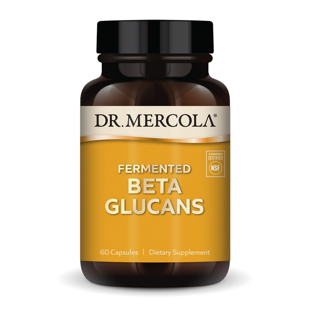Dr. Mercola Fermented Beta Glucans, 30 portions (60 capsules), complément alimentaire, soutien immunitaire, non-OGM, contenu certifié NSF