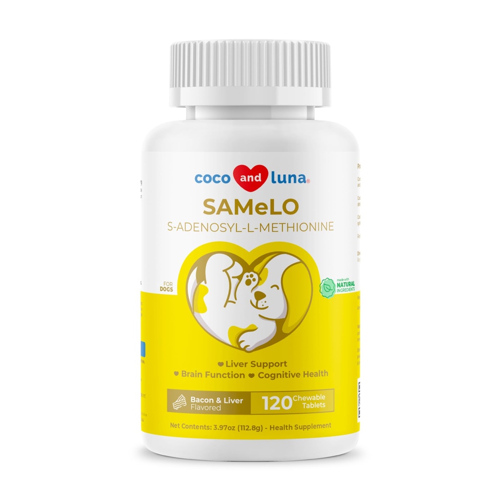 Idem pour les chiens - 120 comprimés à croquer - S-Adenosyl-L-Méthionine, supplément hépatique - Santé du cerveau, favorise le soutien cognitif, le soutien du foie (même comprimé)