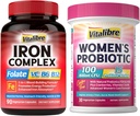 Eisen Ergänzung für Frauen & Männer 90Kaps & Vitalibre Probiotika für Frauen 100 Billion CFU 15 Strains