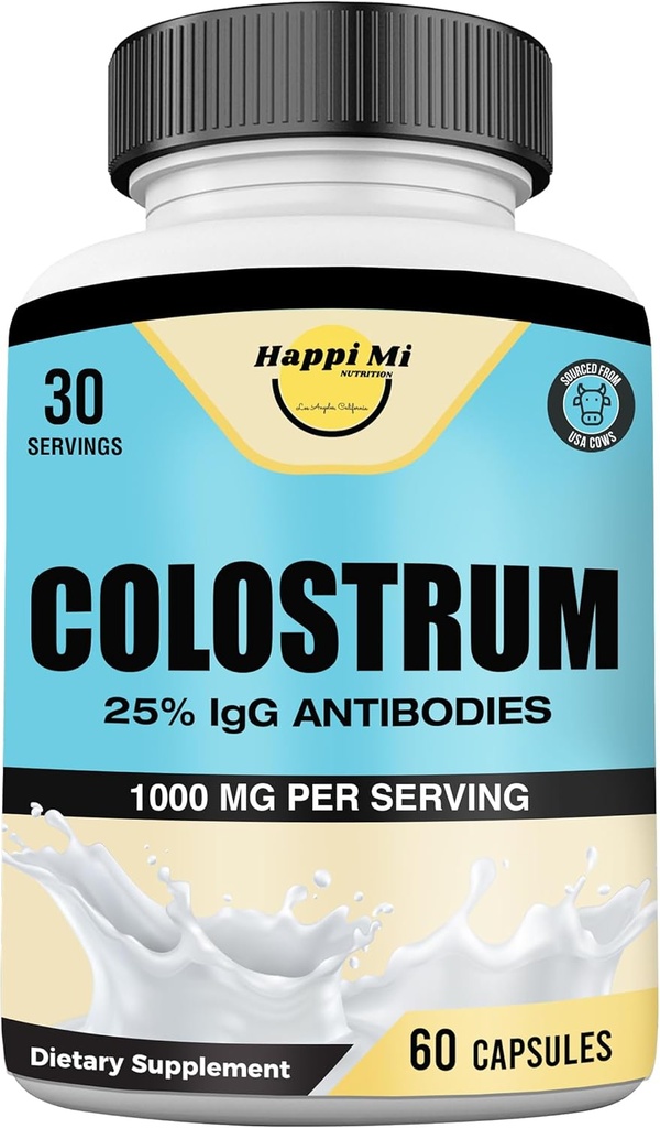Colostrum Kapseln 1000mg pro Servierung - US Sourced, 25% Immunglobulin für Immununterstützung & Gut Gesundheit, 60 Kapseln, 30 Servierungen