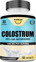 Colostrum Kapseln 1000mg pro Servierung - US Sourced, 25% Immunglobulin für Immununterstützung & Gut Gesundheit, 60 Kapseln, 30 Servierungen