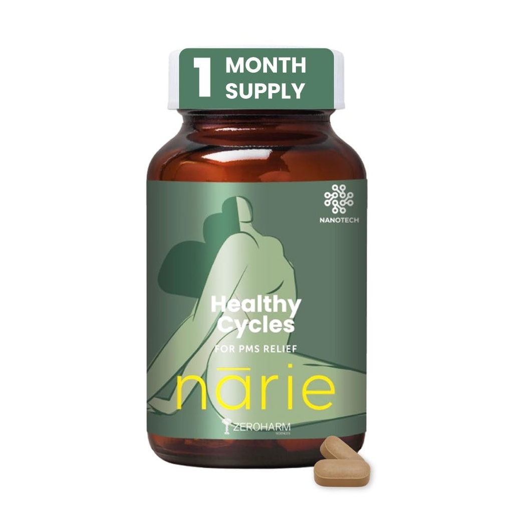 ZEROHARM Narie Healthy Cycles | With Shatavari, Lodhra & Chaste Berry Extract | For Regualr Cycles, Harmonal Balance, Mood & PMS Support for Women | 60 Nano Formulated Ayurvedic Tablets