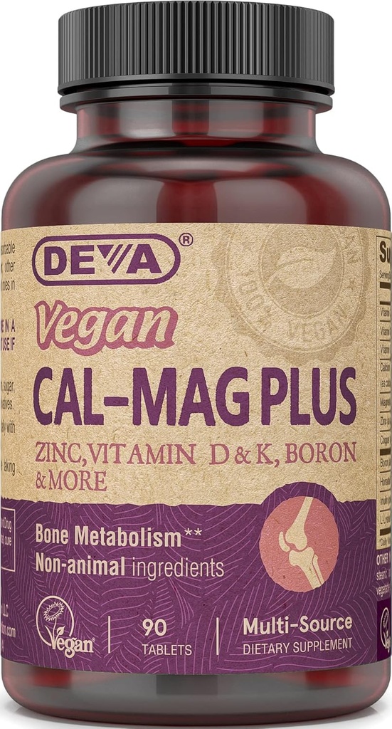 DEVA Cal végétalien MAG Plus supplément avec calcium, magnésium, zinc, boron, vitamine C, D & K, 90 comprimés, 12-pack