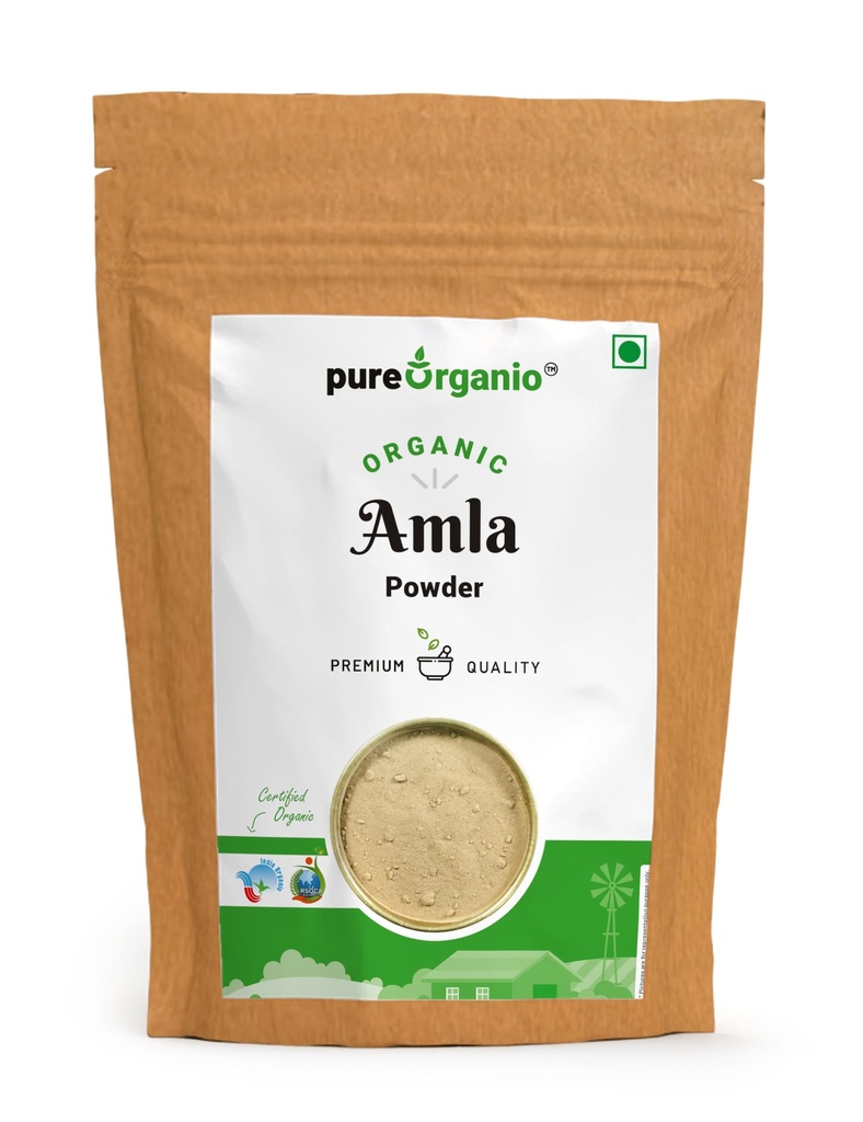 Pure Organio Organic Fresh Amla Powder-Versatile Fresh Amla Powder For Eating And Healthy Hair Nourishment, Vitamin C Rich, Gooseberry Powder Npop Indian Organic Certified (200 Gm)