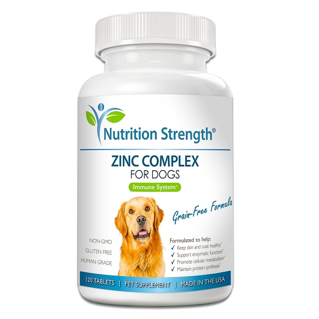 Zinc pour chiens pour soutenir la peau et le manteau sains, promouvoir la croissance normale, la fonction immunitaire équilibrée et le métabolisme cellulaire, avec biotine, folate, sélénium et vitamine E, 120 comprimés à croquer