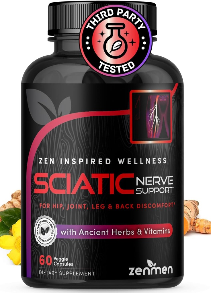 Sciatic Nerve Support Capsules - Verwalten Sie untere Rücken-, Gelenk- und Beinprobleme - Vitamine B1, B6, B12 & Magnesium mit natürlichen Kräutern - 60 Vegan Capsules, Third Party Tested, 30 Day Supply, Made in USA