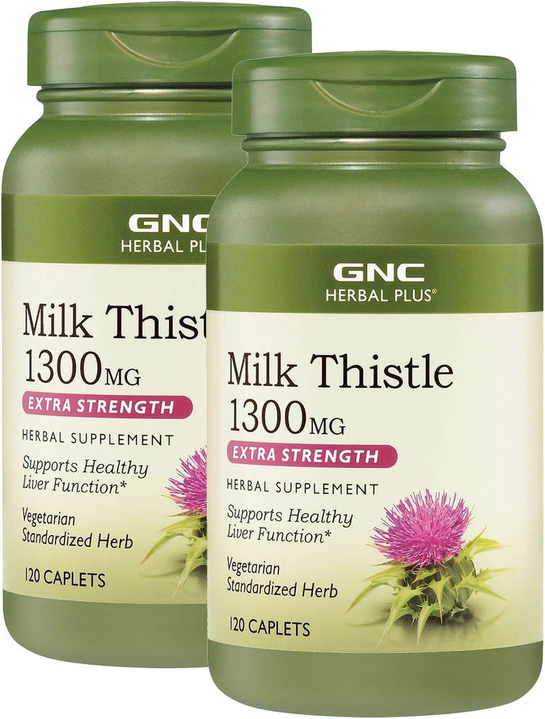 GNC Kräuter Plus Milchdistel 1300mg, Twin Pack, 120 Flaschen pro Flasche, Unterstützt gesunde Leberfunktion