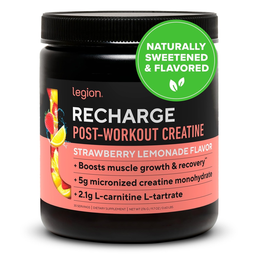 LEGION Recharge Post Workout Drink - Micronized Creatine Monohydrate Natural Post Workout Recovery Drink - Muskelaufbau und Erholung Booster Post Workout Supplements (Strawberry Lemonade, 30 Servietten)