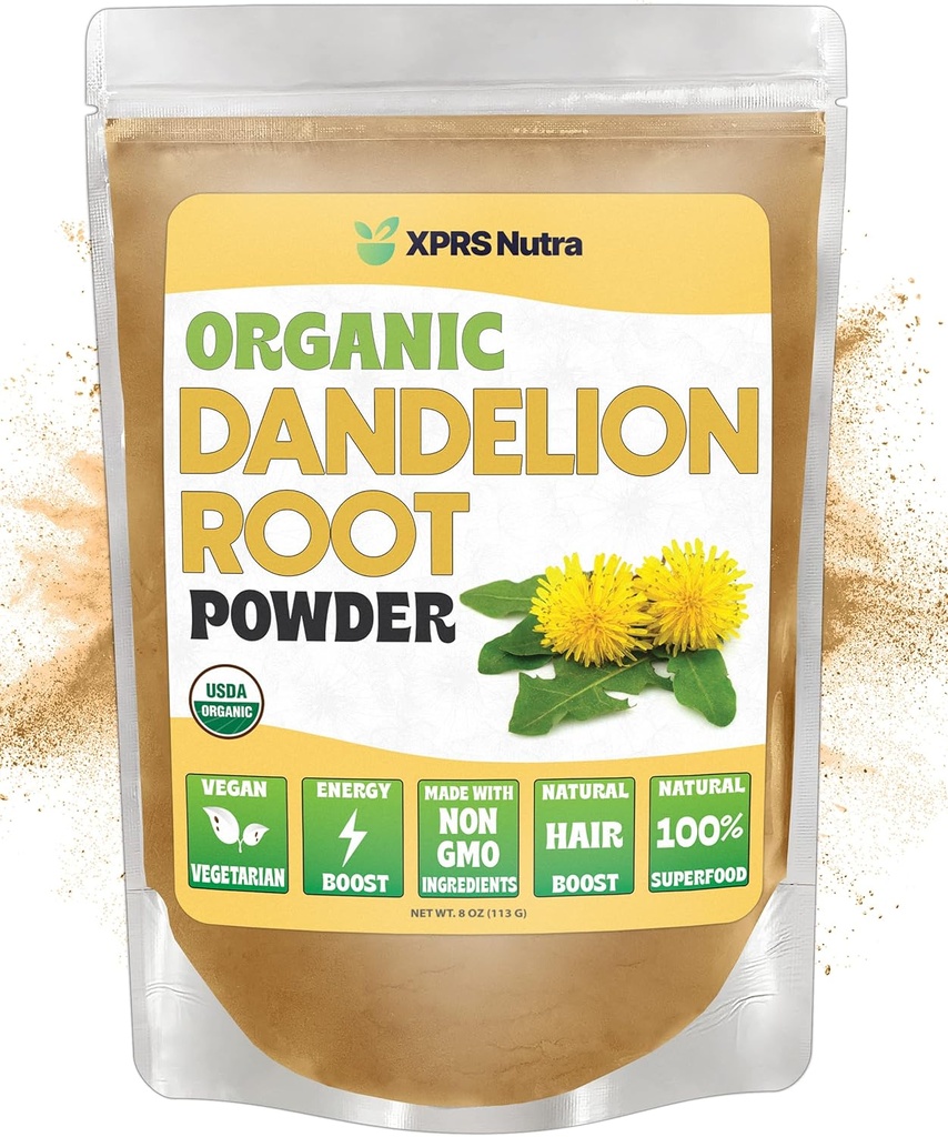XPRS Nutra Organic Dandelion Root Powder - Vegan freundliche Antioxidante Leistung für Leberunterstützung - Dandelion Wurzel für Tee und Getränke - Immune Boosting Dandelion Powder (8 Unze)