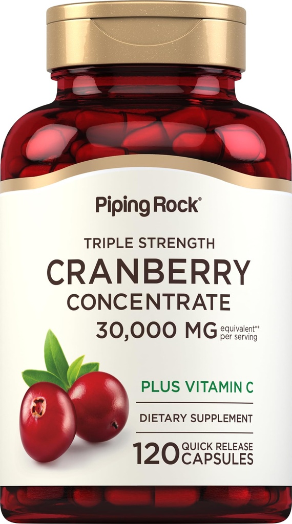 Piping Rock Cranberry Pillen | 120 Kapseln | Nahrungsergänzungsmittel für Frauen und Männer | Triple Strength Concentrate Extract Plus Vitamin C | Non-GMO, glutenfrei