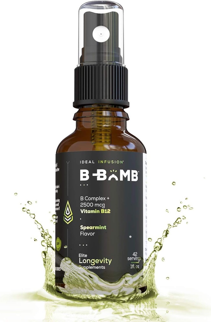 B-Bomb Vitamin B12 + B Complex Liquid Spray: Methylcobalamin mit Adenosylcobalamin: Energie & Mood-Unterstützung, Sugar-Free, Vegan, Bio Spearmint Flavor