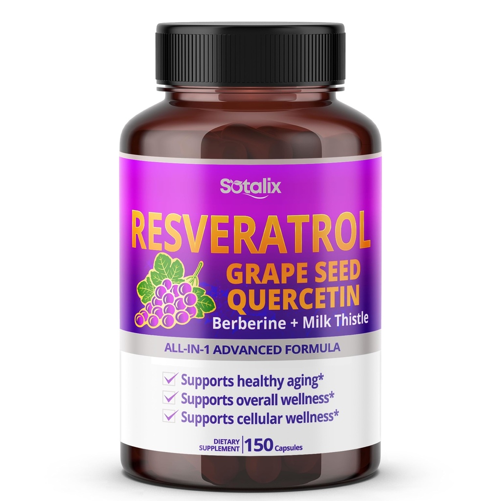 Resveratrol mit Grape Seed + Quercetin Berberine + Milk Thistle Powerful Anti-Aging - USA Made & Tested (150-day Supply (Pack von 1))