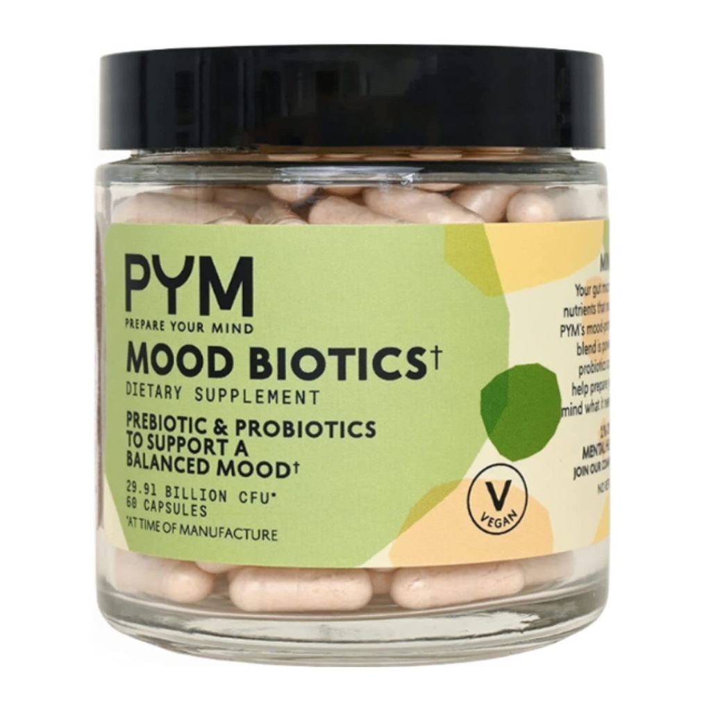 Prébiotiques et probiotiques Biotiques d'humeur par PYM avec 22.91 Million CFU (60 comte) Gut Santé et complément de soutien à l'humeur