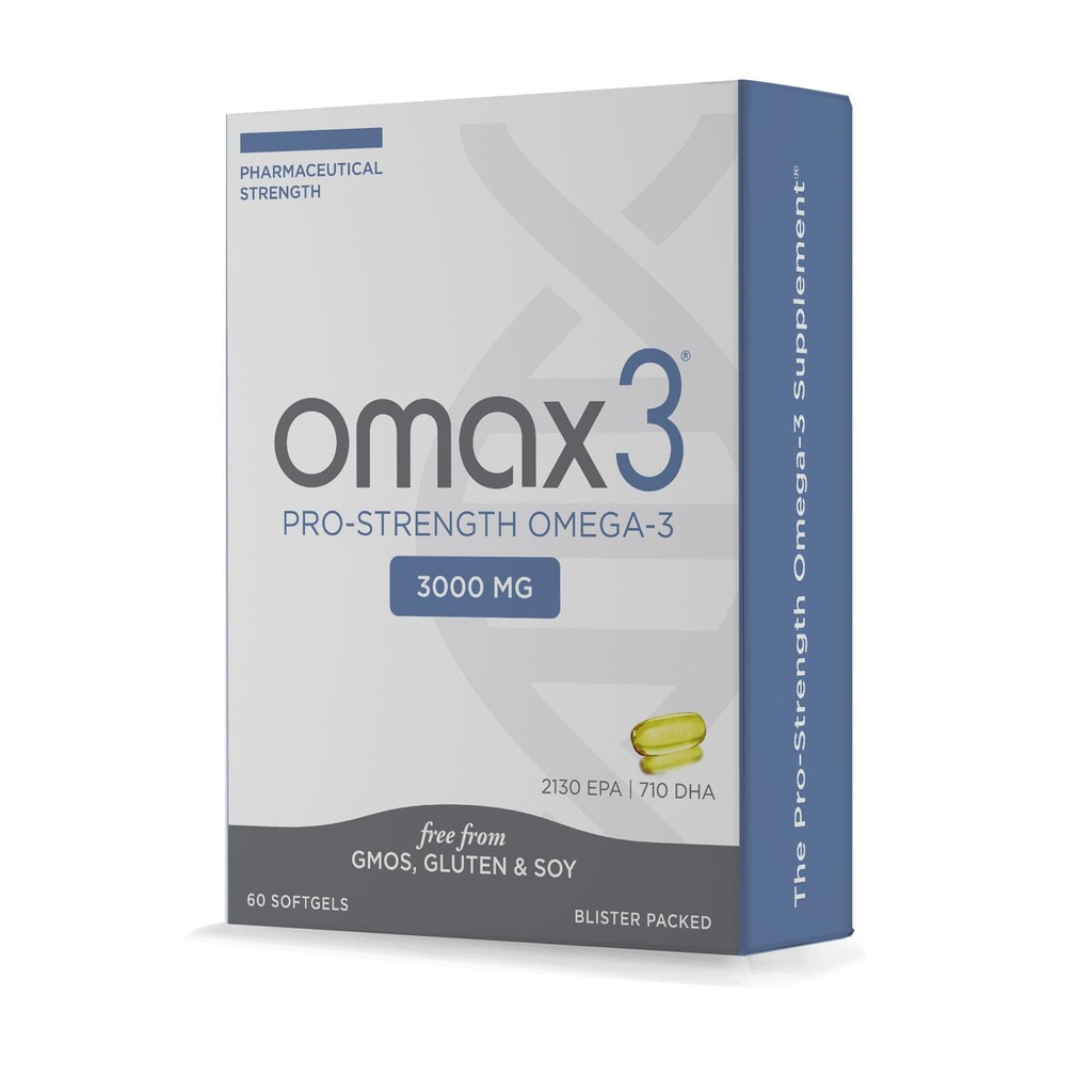 Omax3 Professional Strength Ultra-Pure Omega-3 Fish Oil - 1000 mg - Maximum Gelenk & Muskelunterstützung - EPA DHA - NSF Zertifiziert - 60 Softgel Blister Pack