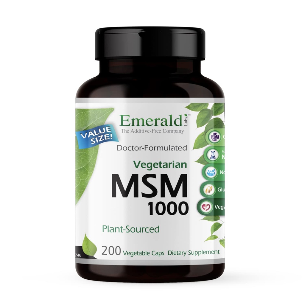 EMERALD LABS MSM 1000mg - Joint, Liver & Immune Support Supplement mit Methylsulfonylmethan - Gluten-Free & Additive-Free - 200 Gemüsekapseln (bis zu 100-Day Supply)