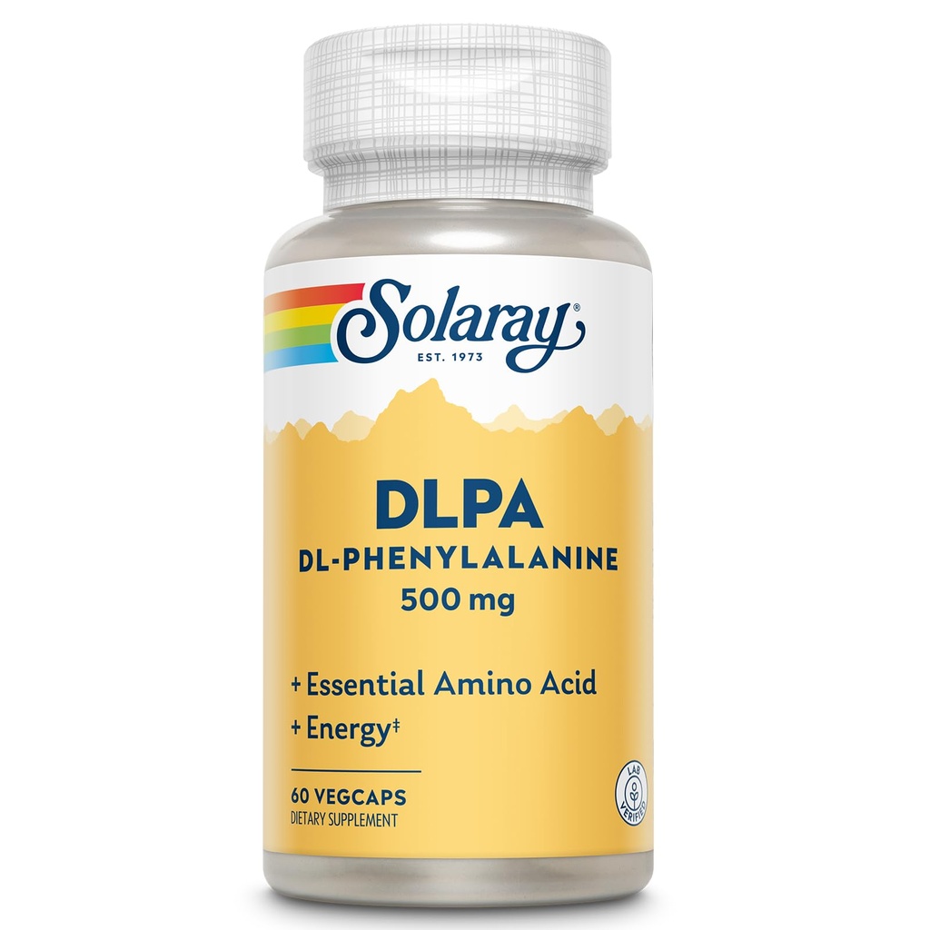 SOLARAY DL-Phenylalanin, 500mg | 50-50 Blend of Essential Amino Acids for Nervous System, Mood & Energy Support | 60 VegCaps