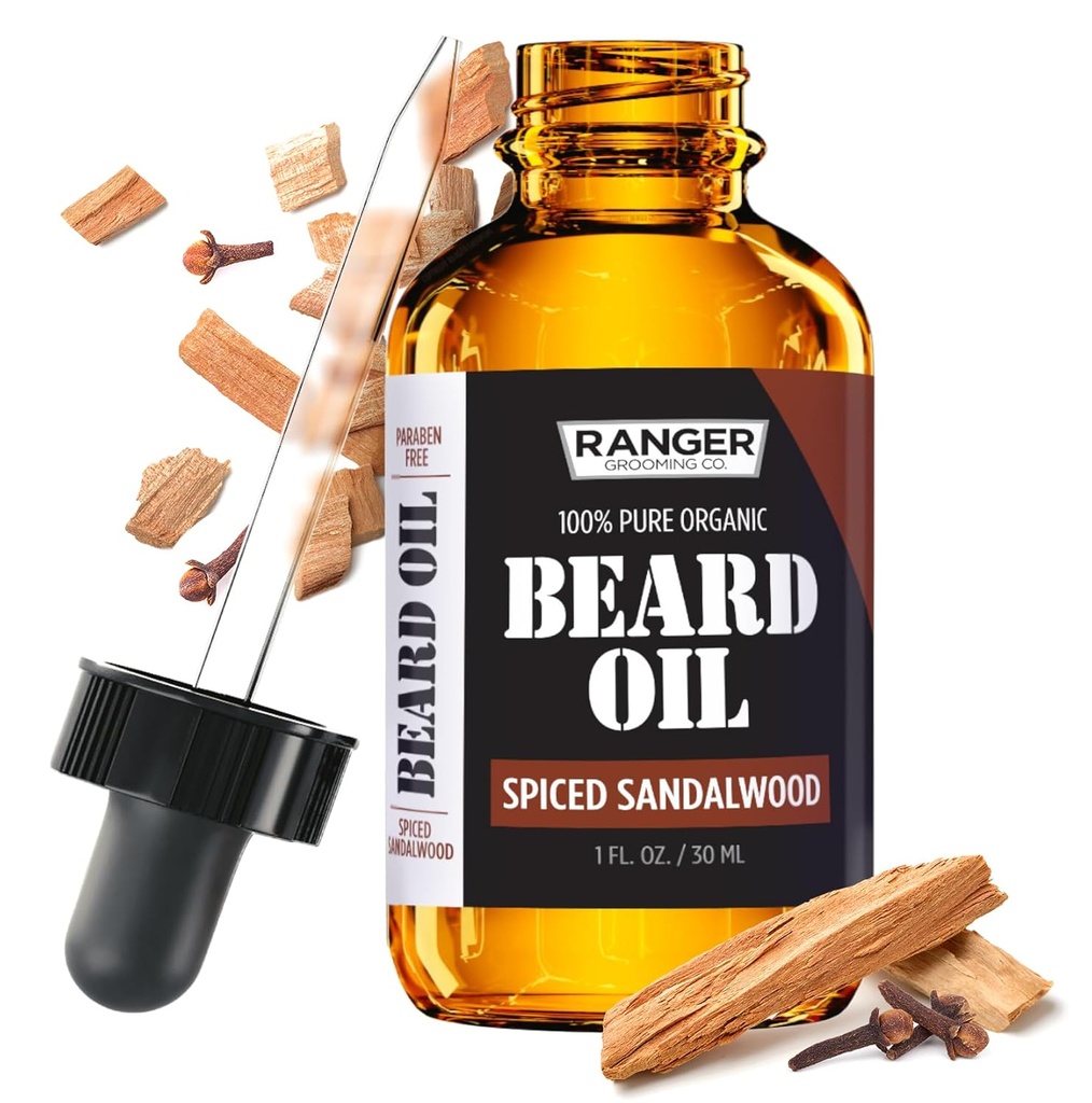 Leven Rose gewürfelte Sandelholz Bartöl & Leave In Conditioner von Ranger Grooming Co, 100% reines natürliches Organ für gepflegte Barte, Schnurrbart und Moisturized Haut 1 Unze