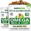 BARK&SPARK Omega 3 pour les chiens - 360 traitements à l'huile de poisson pour l'échouement des chiens, l'allergie cutanée, le soulagement des démangeaisons, le traitement des taches chaudes - Santé articulaire - Supplément de peau et de manteau - ADP et ADH Acides gras - Huile de saumon