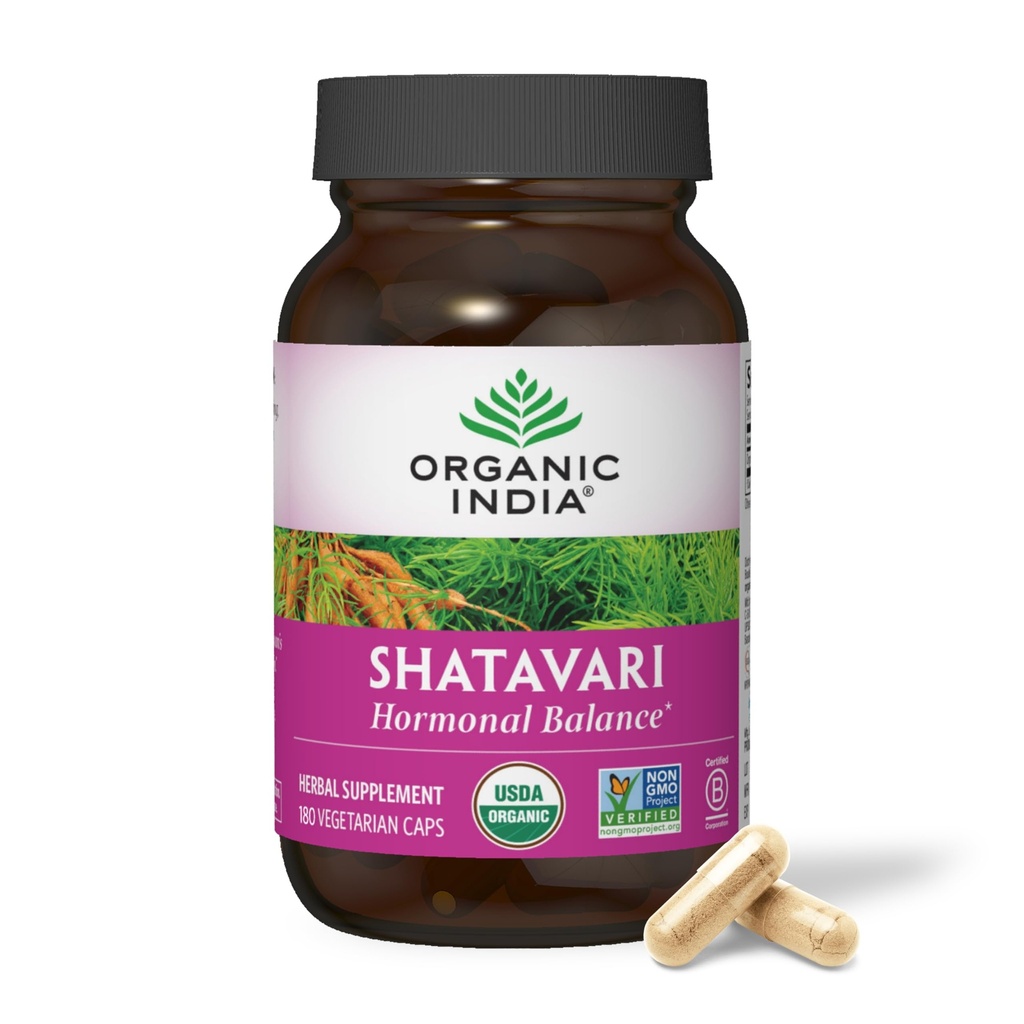 ORGANIQUE INDIA Shatavari Capsules - supplément à base de plantes, soutient l'équilibre hormonal, le soutien du système immunitaire, végétalien, sans gluten, bio USDA, soutient la santé reproductive - 180 capsules