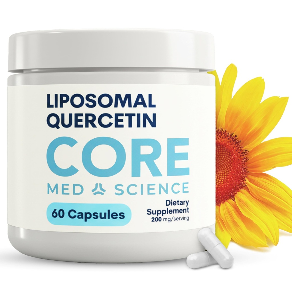 Core Med Science Quercetin liposomique, 200mg (60 Capsules) - Supplément Quercetin soutient l'absorption de vitamine C et de zinc - favorise le système immunitaire et la santé cardiaque, sans gluten et sans lait