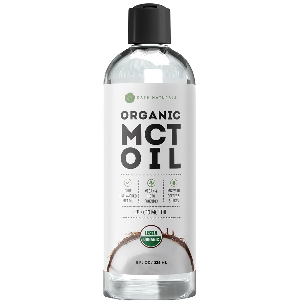 Kate Naturals MCT Huile pour Café. Huile de coco pure MCT C8 et C10 (8 oz, biologique, non aromatisée)