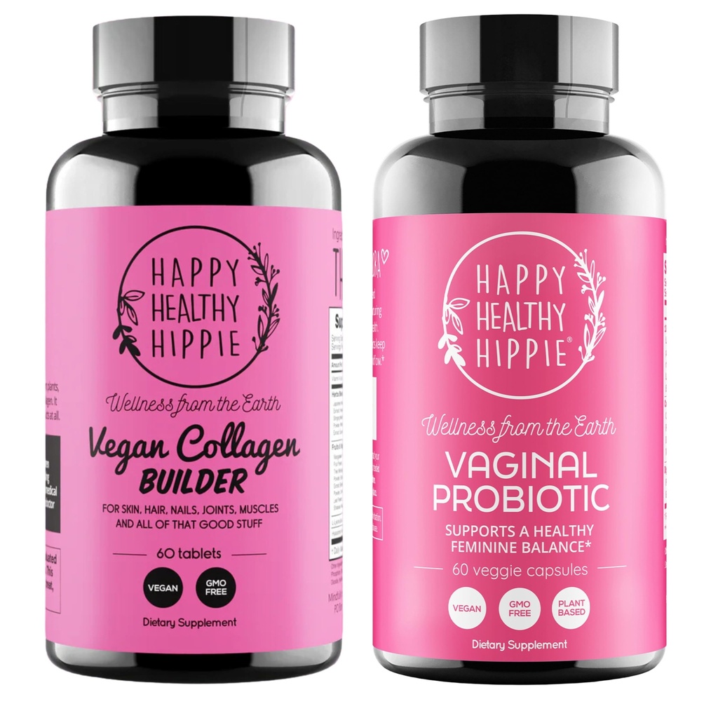 Happy Healthy Hippie Vaginal Probiotiques pour les femmes et les pilules de construction de collagène végétalien