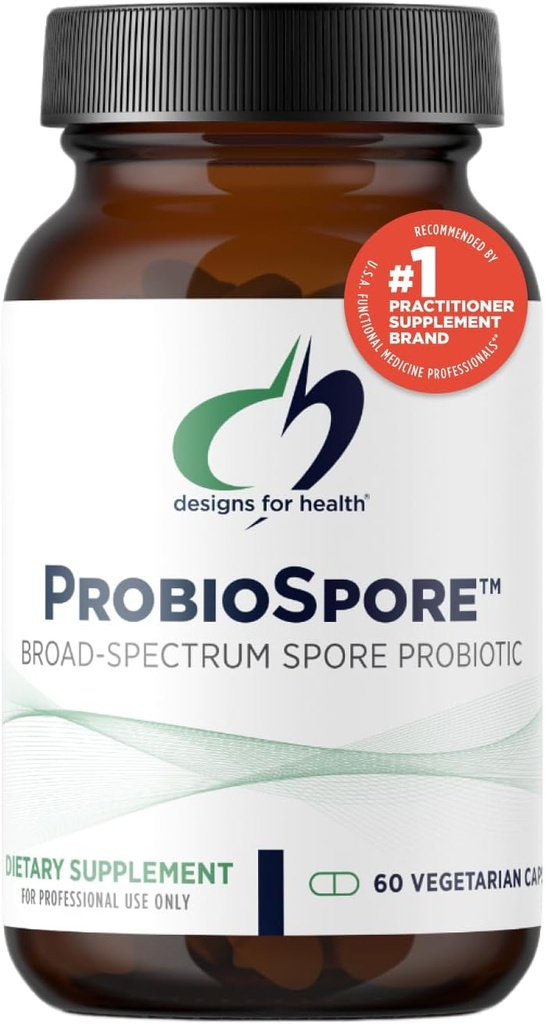 Designs for Health ProbioSpore - Powerful Spore Based Probiotic, Soil-Based Probiotics Supplement - Shelf Stable Gut + Immune Support, Non-GMO + Dairy Free (60 Capsules)