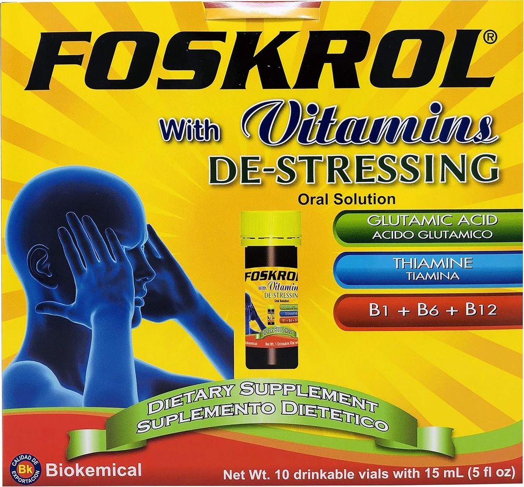 avec des vitamines DeStressing - 10 Vitaux de dénombrement - B Vitamines et acide glutamique - Biokemical (10 Viaux - Destressing)