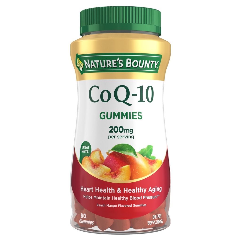 Nature's Bounty CoQ10 Gummies, soutient la santé cardiaque, CoQ10 200mg, Peach Mango Flavor, 60 Comte